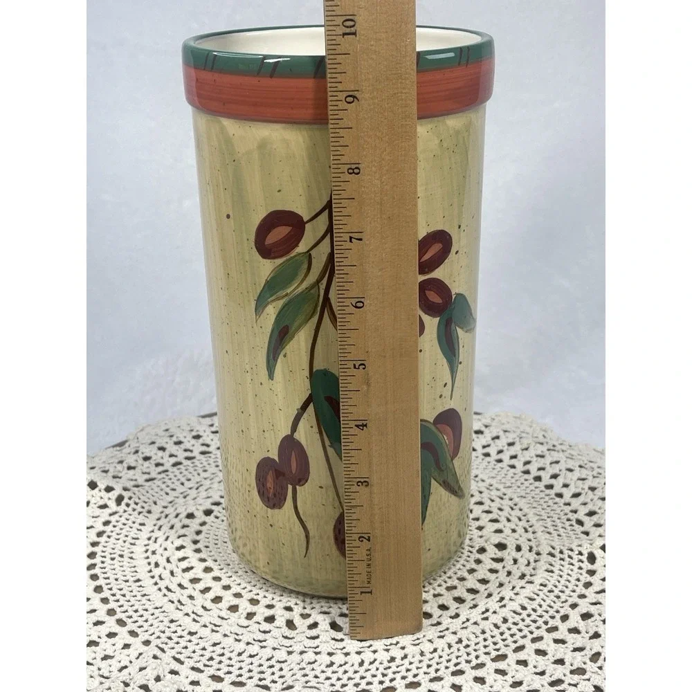 Ceramic Wine Cooler Utensil Holder Olive Branch Tuscany Kitchen Crock